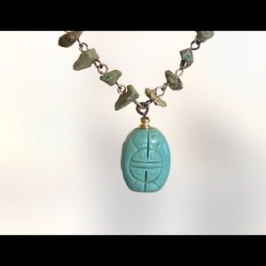 Turquoise Chip And Stone Pendant Necklace